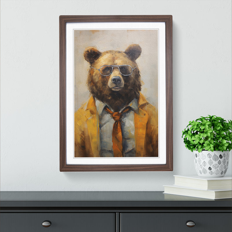Bear with Glasses Painting - Framed Print, Walnut Framed, 34cm H x 25cm W x 2cm D