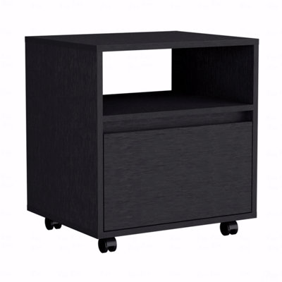 Nightstand, End Table, Side Table Casters, Single Drawer-Black