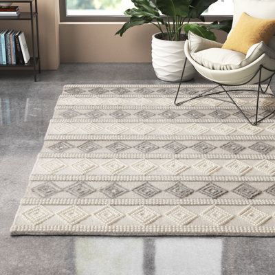 Tapis beige / gris / crème en laine tissée à la main Latrissa