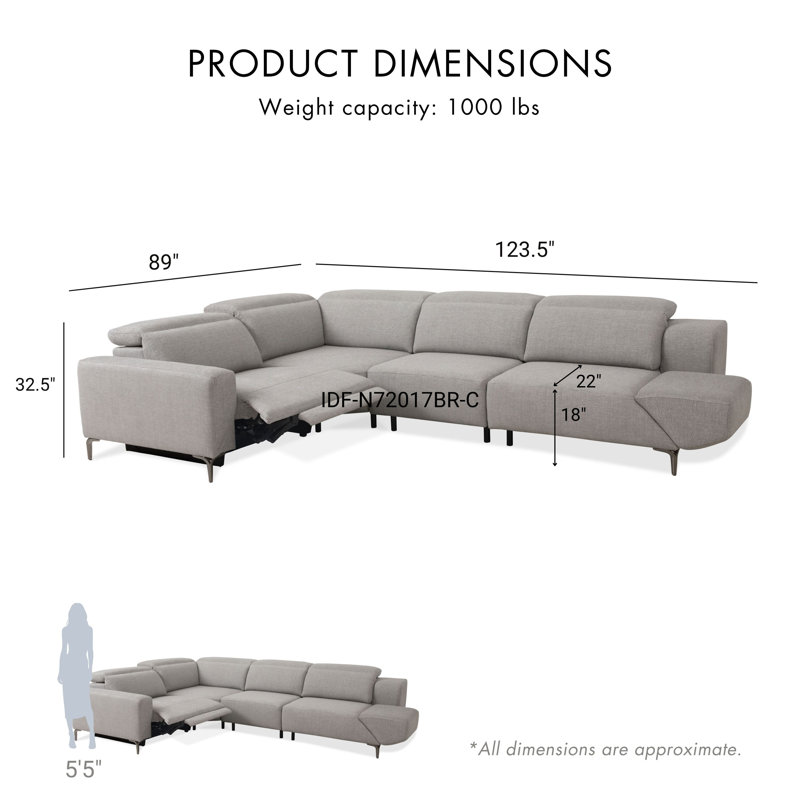 Cheridy 123.5" Power Reclining Sectional Sofa With Usb Port And Swivel Arm, Light Gray Fabric