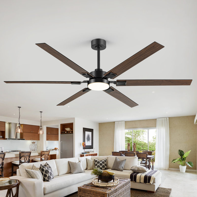 72 Inch Large Ceiling Fans With Lights And Remote, Indoor/Outdoor Modern Ceiling Fan For Kitchen Living Room Patio, 6 Speed Reversible Quiet DC Motor, Dual Finish 8 Blades