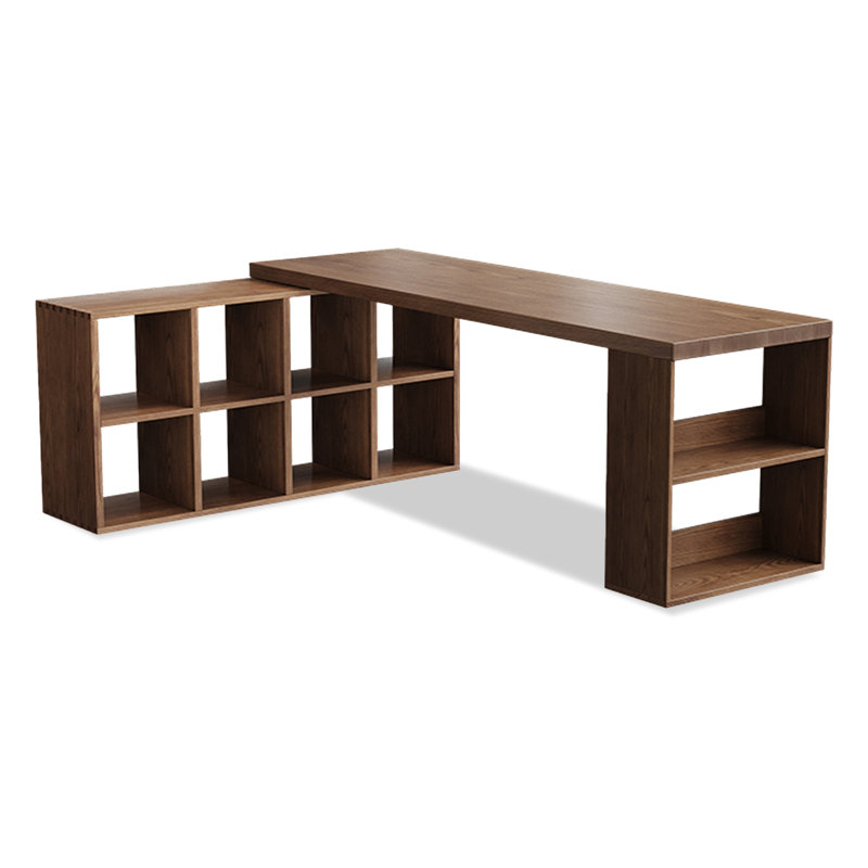 Bureau tout en bois massif en L avec armoires de rangement, H 29,53 po x l 62,99 po x P 55,12 po