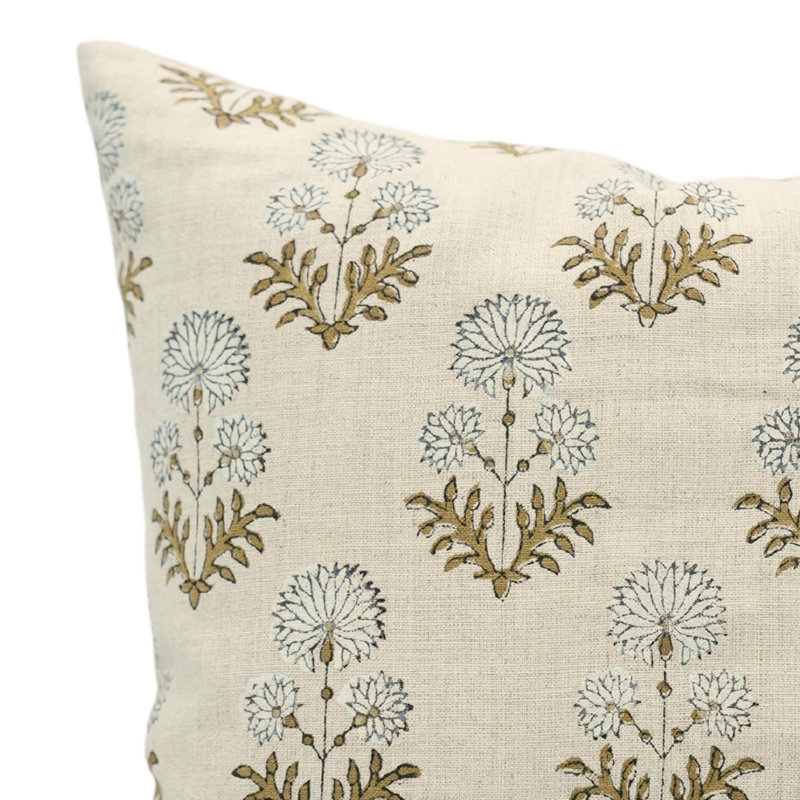 Coussin décoratif en lin fabriqué à la main pour divan, lit et salon, 14 x 36 po Fab Divine, Beige floral 1, Rectangulaire