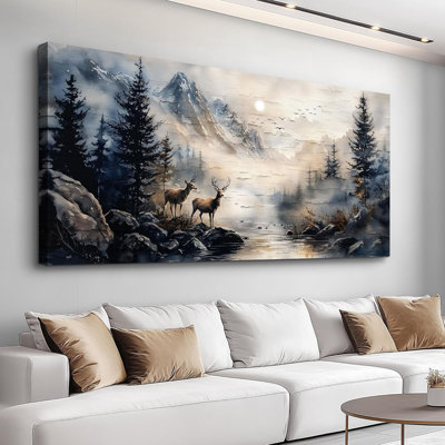 Large Canvas Wall Art For Bedroom Wall Decorations For Living Room Modern Office Mural Abstract Ink Painting Elk Forest Landscape Wall Pictures Printed Artworks Picture Home Decor 24"X48"