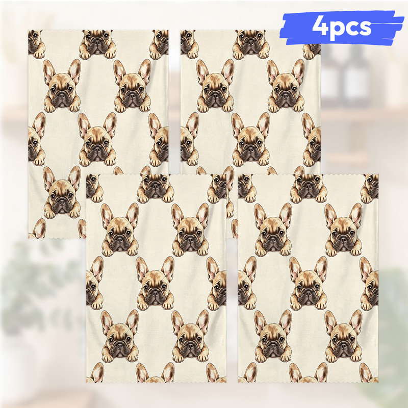  Linges de cuisine en microfibre, linges à vaisselle réutilisables absorbants, décoratifs résistants à la décoloration, 16 po x 24 po, motif bouledogue crème beige