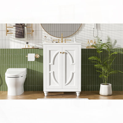 Meuble-lavabo moderne 24 po avec motif elliptique orné et charnières à fermeture douce