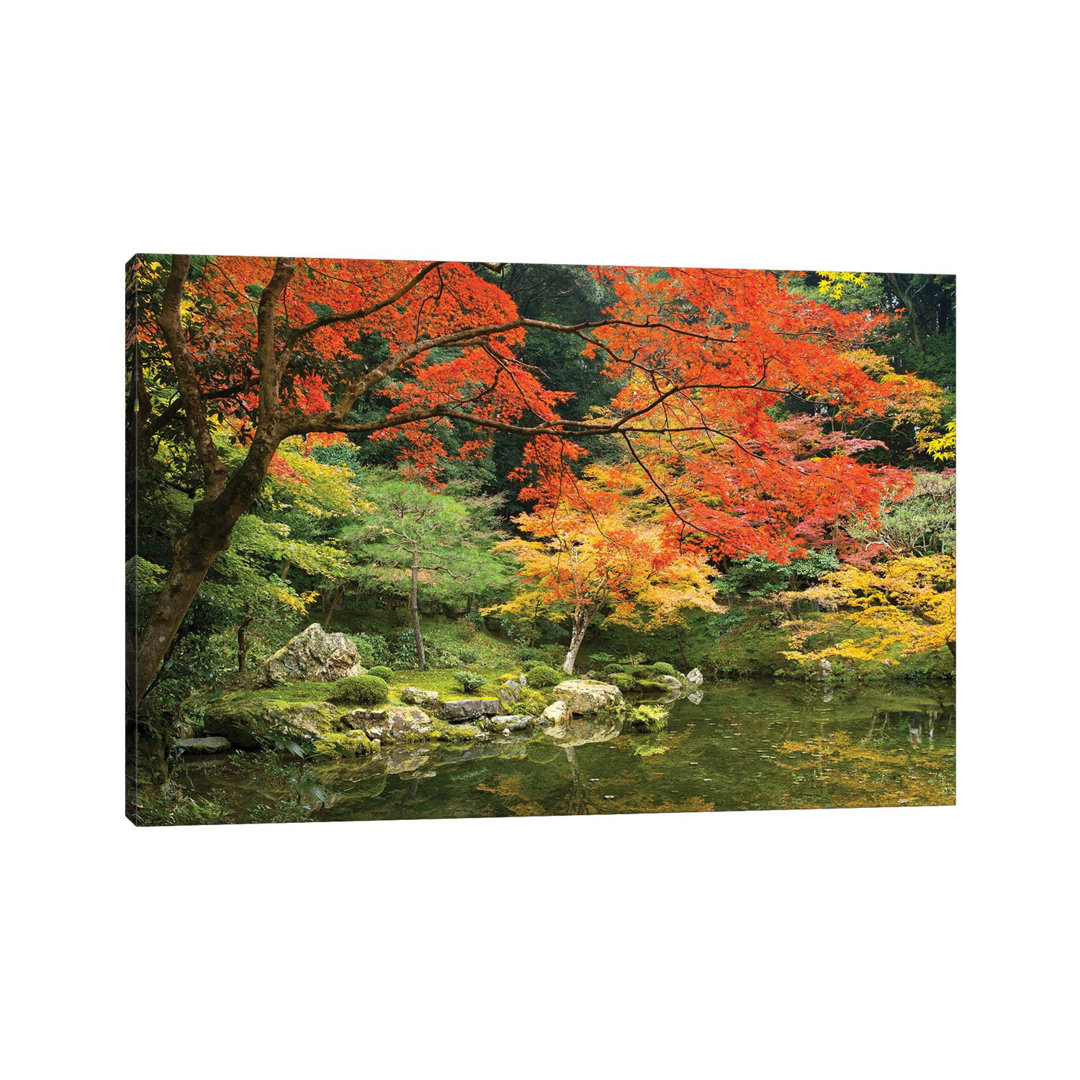 Japanese Garden in Autumn, Kyoto, Japan by Jan Becke - Wrapped Canvas Photograph