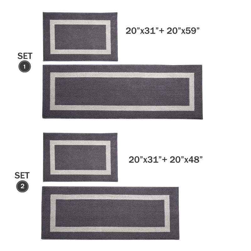 Tapis de cuisine 2 pièces antidérapant et antidérapant, Gris, Tapis de couloir 20 po x 31 po + Tapis de couloir 