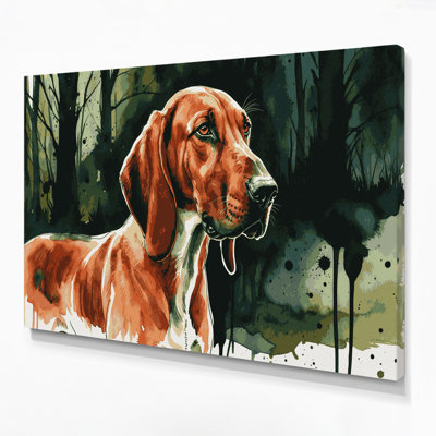 Dogs Redbone Coonhound Green Canvas Wall Art