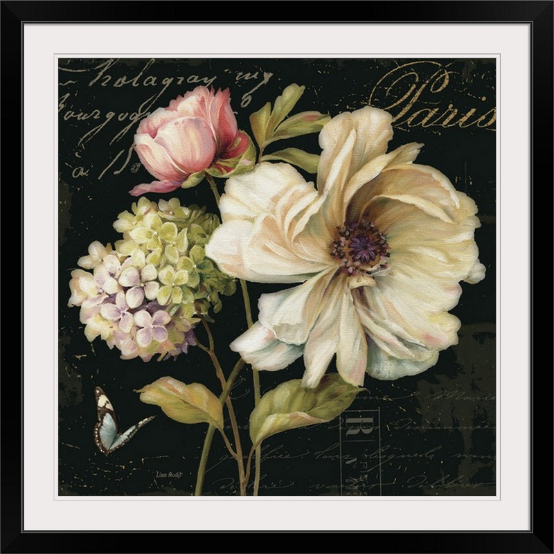 Marche De Fleurs " Marche De Fleurs On Black II " by Lisa Audit, Framed Print, 28" H x 28" W, Black