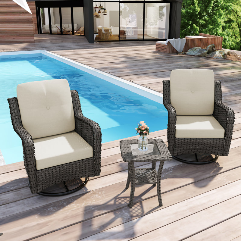 Ensemble de conversation extérieur en osier 2 personnes avec coussins pour terrasse, porche, jardin Mapleview, Beige, Gris