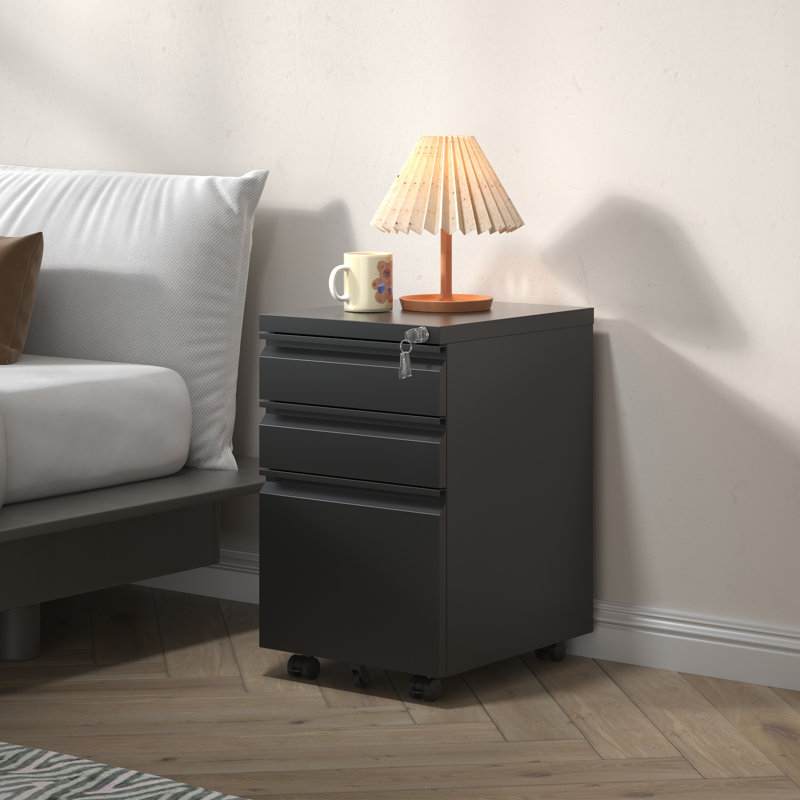 3-Drawer Metal Mobile File Cabinet with Lock for Home Office – Fully Assembled, Black