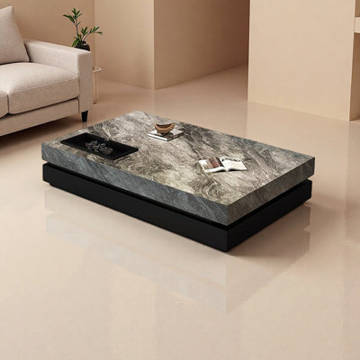 Minimalism Slate Coffee Table with Metal Tray