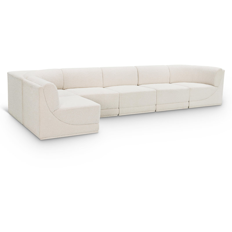 Canapé modulaire rembourré 6 pièces Ollie, Tissu crème bouclé