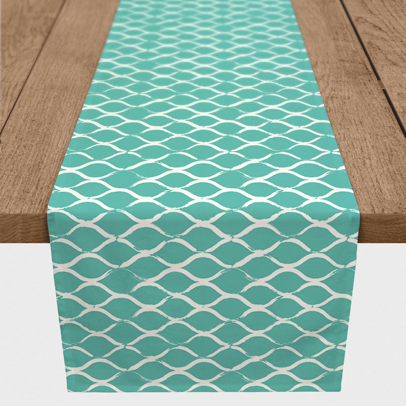 Chemin de table géométrique Mcintosh, L 90 po x l 16 po, Bleu sarcelle, Géométrique 1