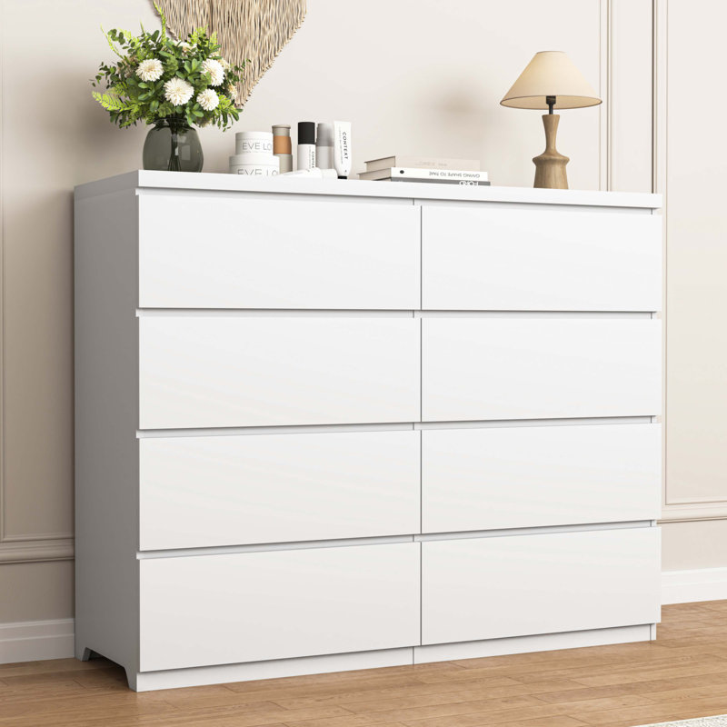 Commode 8 tiroirs pour chambre à coucher, Blanc