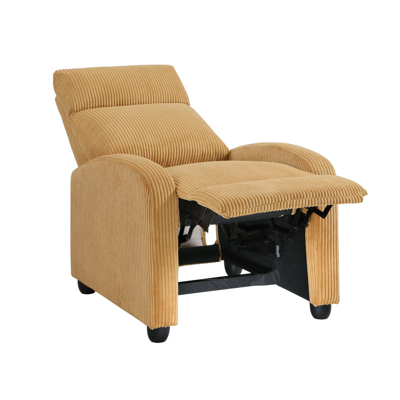 Modern Push Back Recliner Chair - Yellow Soft Corduroy Upholstered Comfortable Living Room Furniture with Solid Wood Frame
