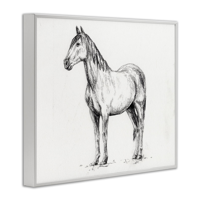 Cheval dans un cadre gris, estampe numérique, design par Leah Noel Art, H 11 po x l 14 po, Giclée encadrée blanc bord de mer