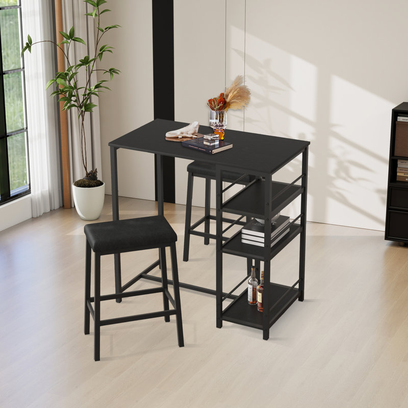 3-piece Bar Height Dining Table Set With Storage Shelves
