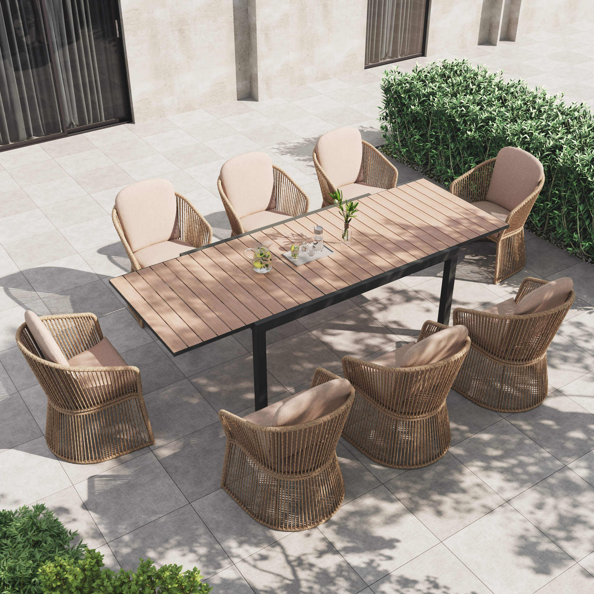 8 - Person Rectangular Outdoor Dining Set With Cushions, Beige
