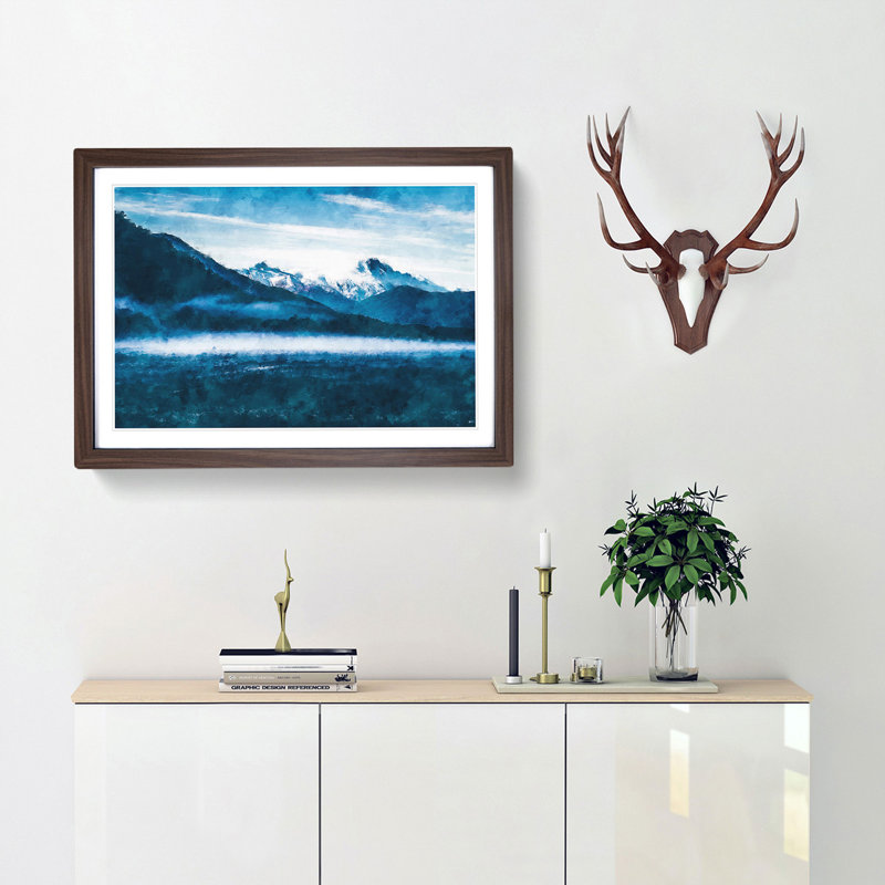 Snow Covered Mountains - Picture Frame Painting Print, Walnut Framed, 24cm H x 33cm W x 2cm D