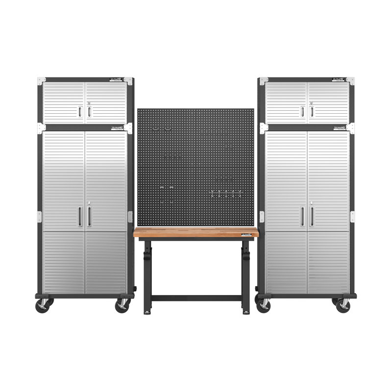 Seville Classics UltraHD 7-Piece Storage Cabinet System with Workbench, 10' Wide, Graphite