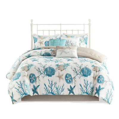 7 Piece Bedding - Cotton Printed Corals & Starfish Comforter Fabric Starfish,