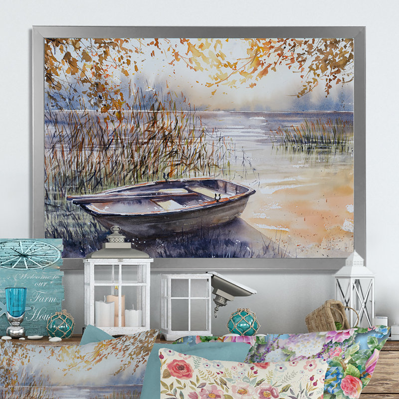 Bateau de pêche, reproduction d'art sur toile, paysage de rivière de pêche, H 24 po x l 36 po x P 1 po