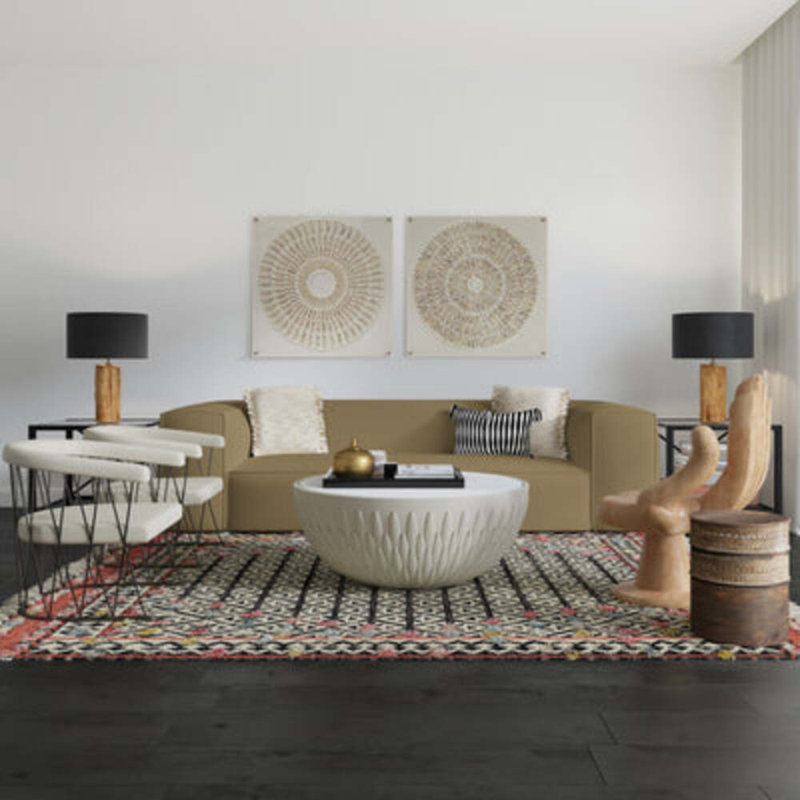 Canapé surdimensionné Varick, H 30 po x l 108 po x P 47 po, Naturel, Tapis massepain en lin à tissage carré