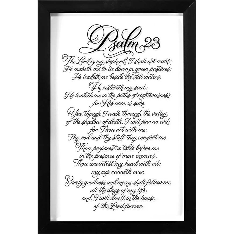 « psalms 23 », art textuel encadré sur verre