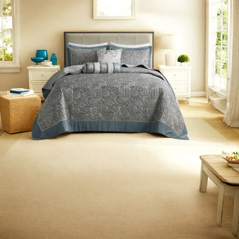 Ensemble de literie en coton luxueux, jacquard bleu sarcelle, décoration de chambre élégante