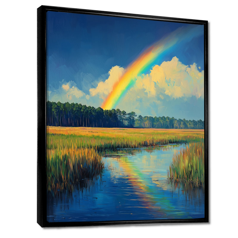 «Rainbow Over The Marshlands», art sur toile arc-en-ciel, Noir, Impression encadrée sans passe-partout, H 20 po x l 12 po