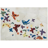 Mariposa Cowhide Area Rug in Ivory/Orange/Yellow/Blue