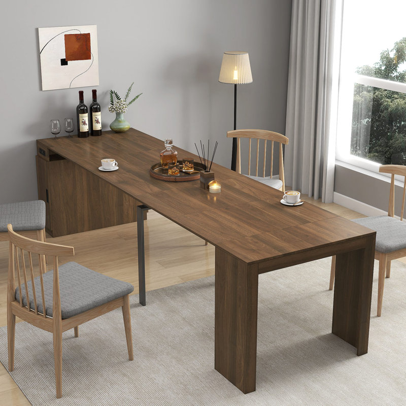 Table de salle à manger extensible moderne multifonctionnelle avec prise de courant, table extensible peu encombrante avec rangement pour les fêtes, les mariages, les réunions et les célébrations