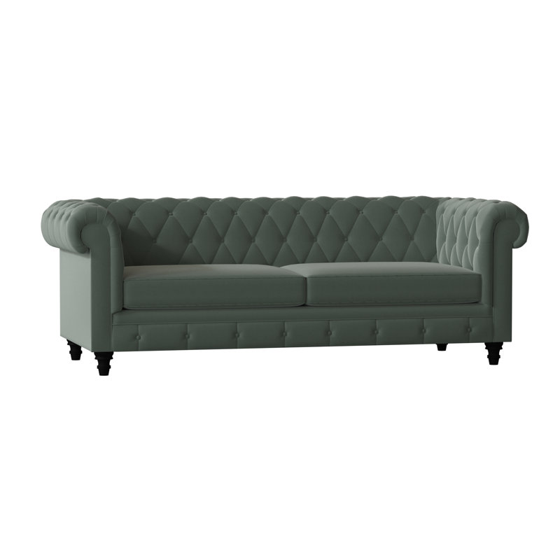 Canapé Chesterfield à accoudoirs roulés, 60 pouces, Noir, Rosé velouté
