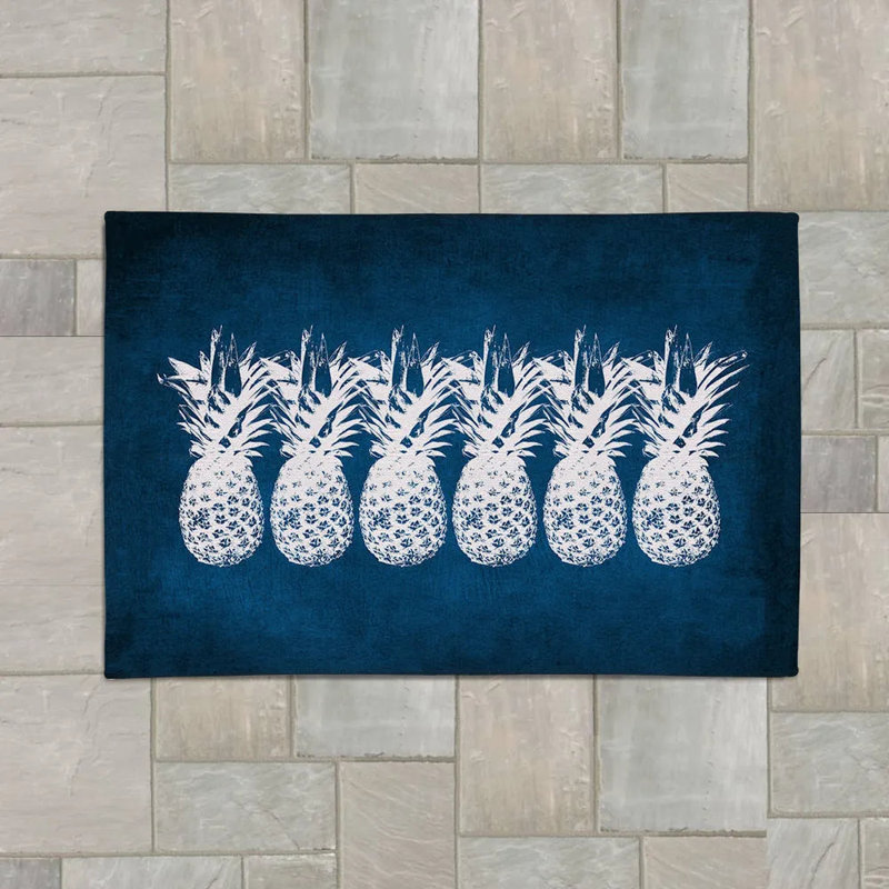Tapis intérieur / extérieur bleu indigo en chenille tissé à la machine Indigo, Rectangle 4 pi x 6 pi
