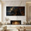 Tableau sur toile représentant une sorcière d'Halloween, une ville illuminée et magique, imprimée sur toile. Grande œuvre d'art gothique et effrayante pour la décoration du salon, de la chambre et de la maison. Cadeau idéal pour les amis, la famille, un anniversaire ou Noël.-148801274-148801275