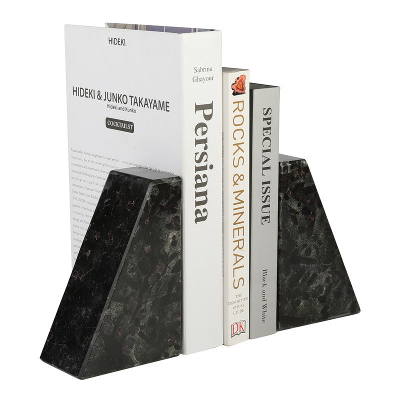 Serre-livres en marbre (ensemble de 2), H 2,54 po x l 5,93 po x P 3,98 po, Noir, noir, noir, noir