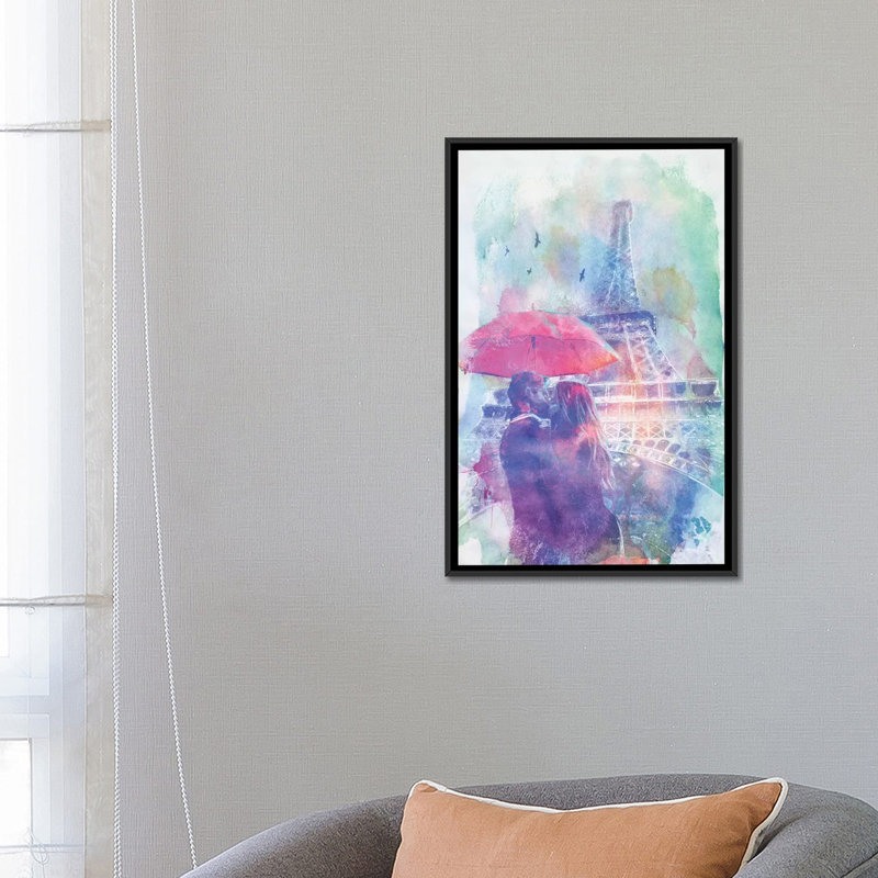 «Eiffel Tower Love», impression sur toile, H 26 po x l 18 po x P 1,5 po, Toile encadrée noire, Pas de tapis