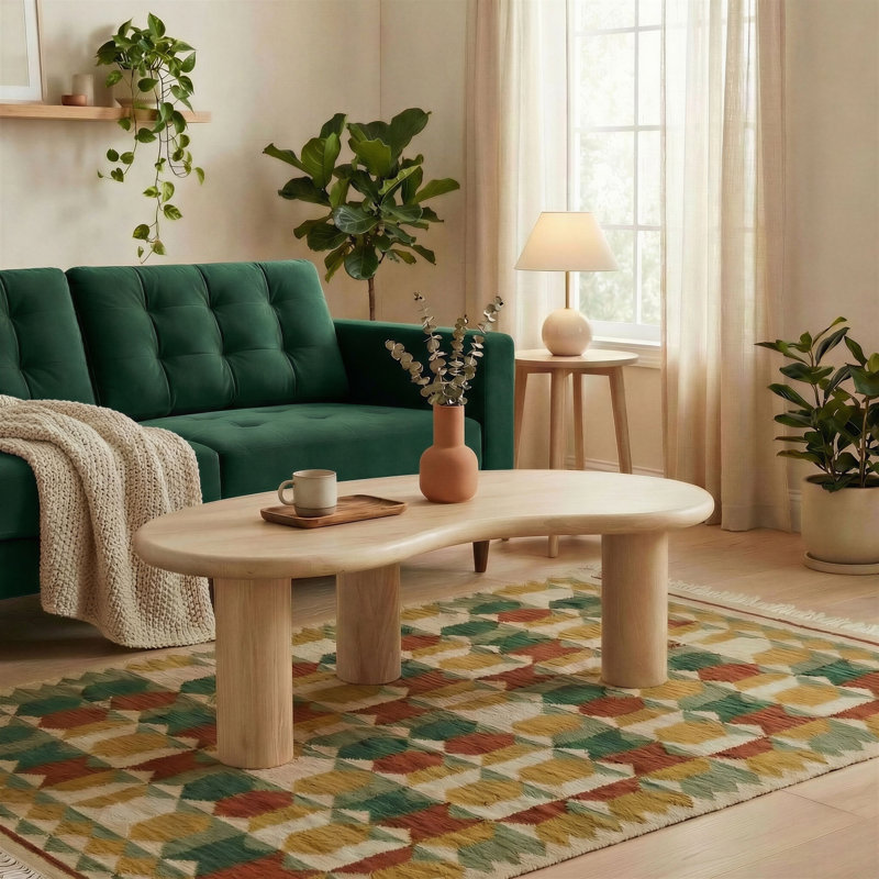 Elldar Circular Pebble Three Pillar White Oak Wooden Coffee Table - Contemporary Scandi Design 