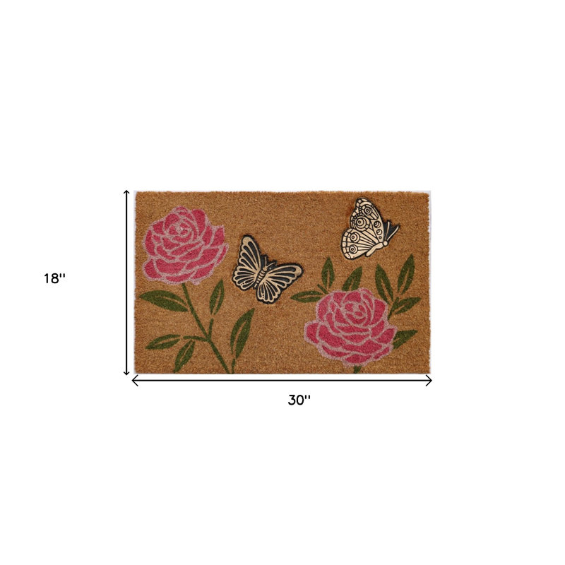 Paillasson 18 po x 30 po beige et rose Coir
