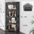 Corner Display Cabinet with Glass Doors, 65" Lighted Curio Display Case with 3 Color Lights for Collectibles, 4-Tier Bookcase with Human Body Sensor for Living Room-1429501516