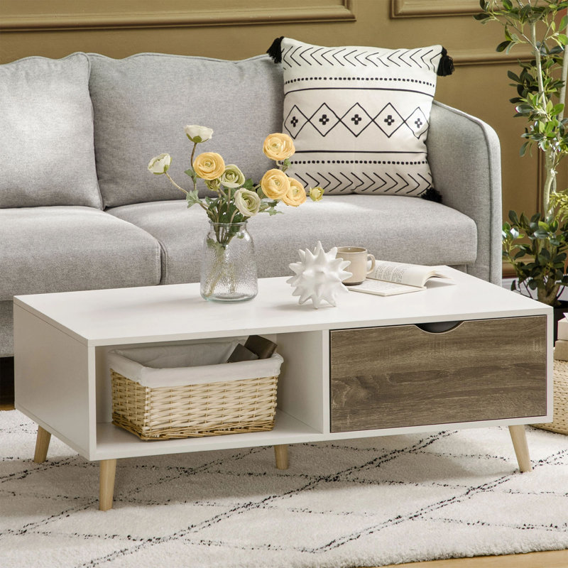 Aubrie Four Leg Coffee Table with Storage, White
