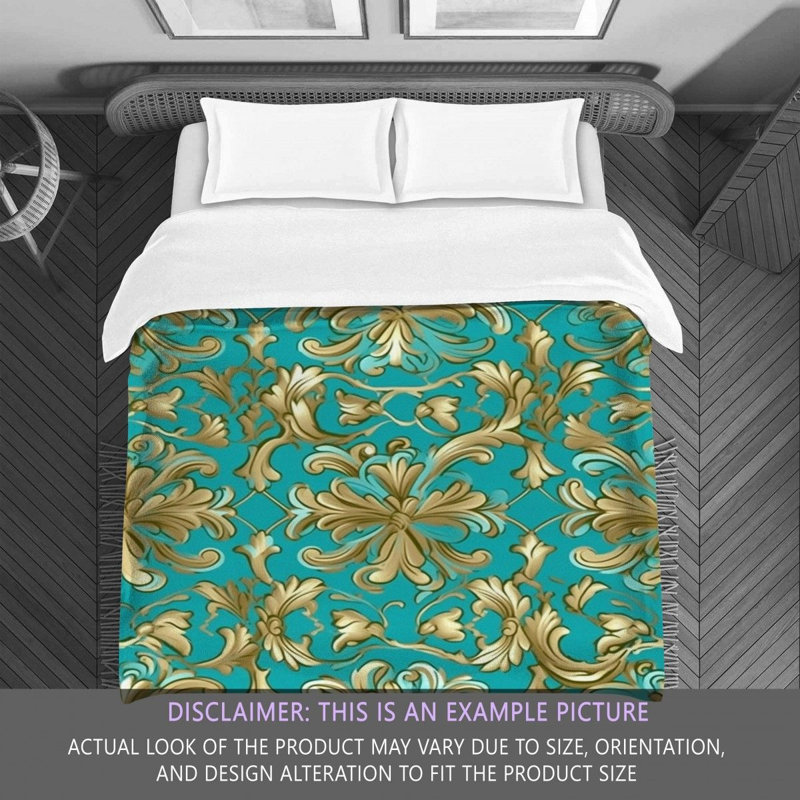 Polyester Comforter, Gold/Cyan Damask, Twin Extra Long Comforter