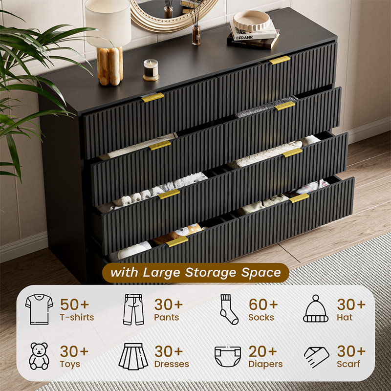 8-Drawer Double Dresser, 55" W, Black