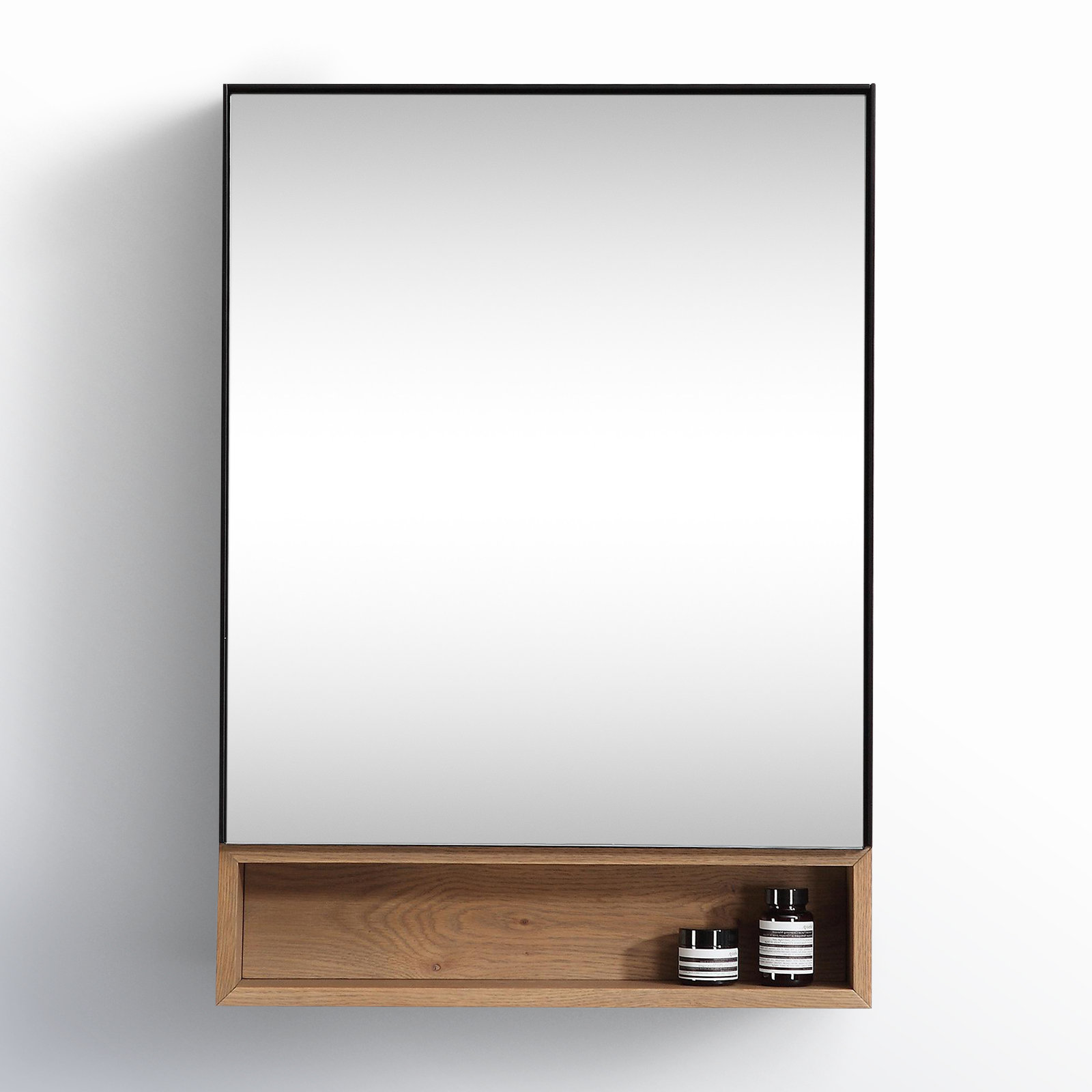 Selin Surface Medicine Cabinet, Matte Black/Pecan Oak