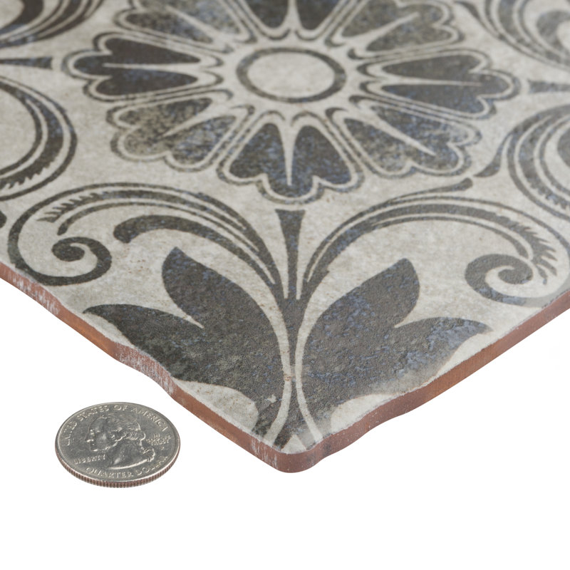 Costa 8" x 8" Ceramic Patterned Wall & Floor Tile, Matte Gray/Brown