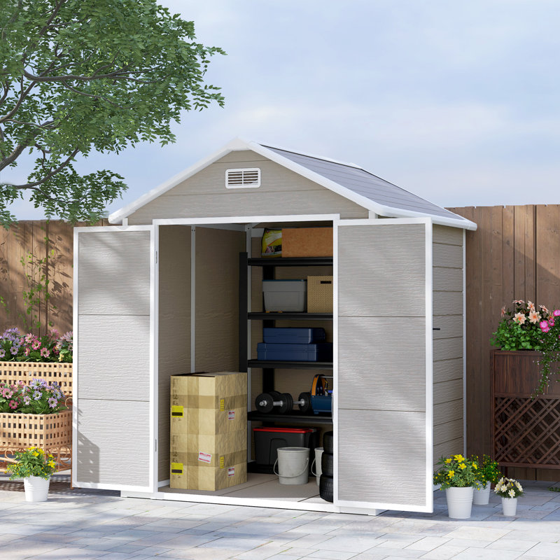 Garden 6 ft. W 5 ft. D PP Resin, Aluminium Reverse Apex Storage Shed, Dark Grey
