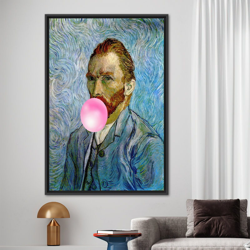 Art mural sur toile rose Van Gogh, H 94 po x l 41 po, Reproduction encadrée sans passe-partout, Noir, noir, noir, noir