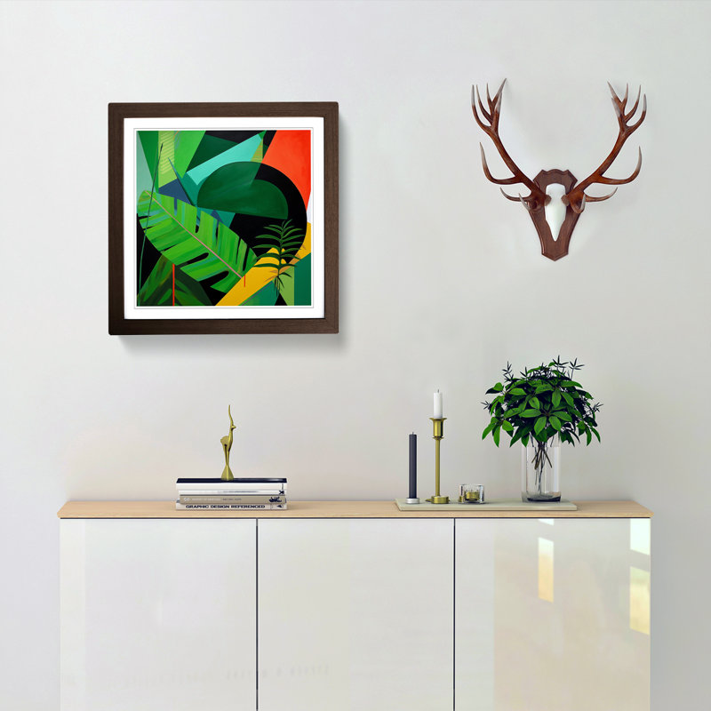 Tropical Leaf Suprematism No.5 - Single Picture Frame Print on Wood, Walnut